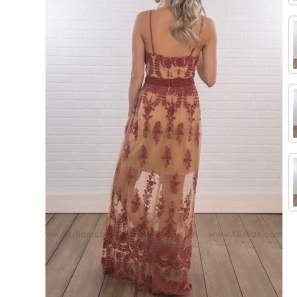 Burgundy Lace Maxi Dress - Picture 2 of 4